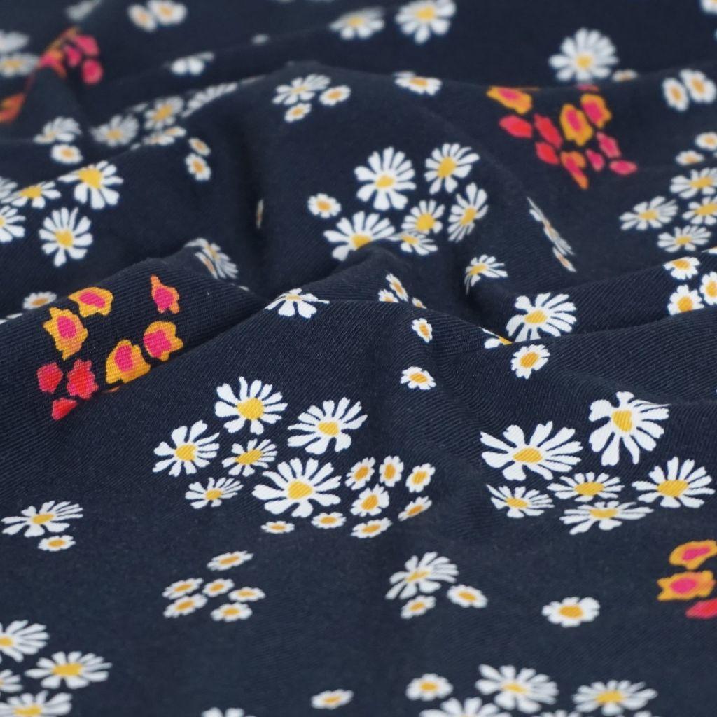 Baumwolljersey Wildblumen nachtblau – Bio